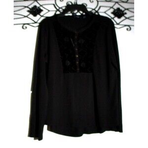 Indigo Women's Knit Top Size L Long Sleeve Black Round Neck